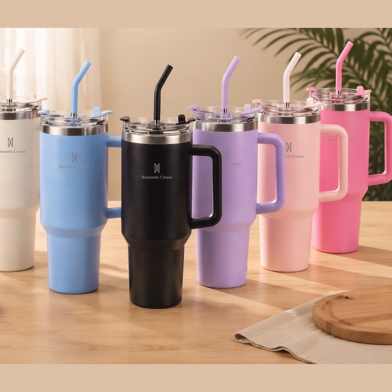 Copo Térmico Inox Romantic Crown com Tampa e Canudo (1,2 L ou 600 ml)