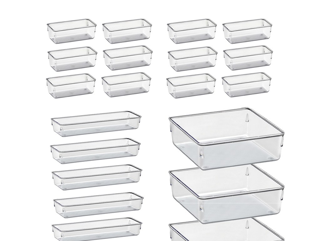 Kit 21 Organizadores Modulares de Gaveta em Acrílico (Cristal ou Fumê)