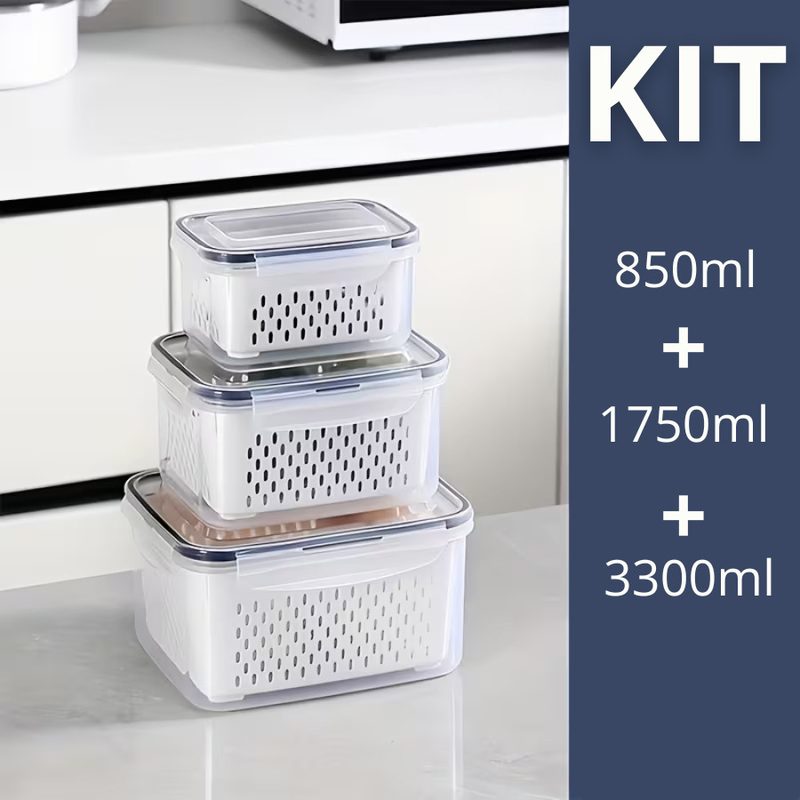 Kit 3 Potes Organizadores de Geladeira com Drenagem