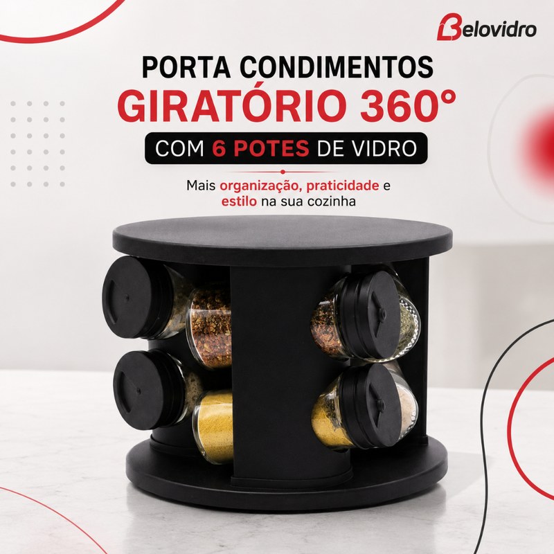 Porta-Temperos Organizador com Potes para Bancada de Cozinha