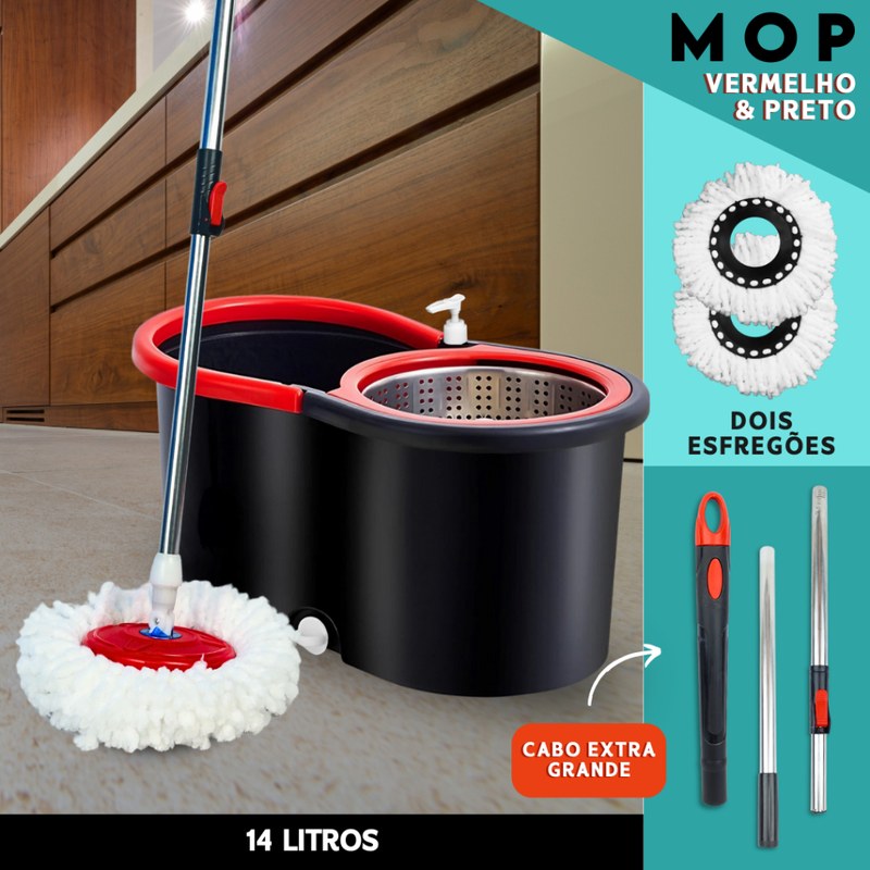 Mop Giratório de Limpeza com Balde Centrifugador e Refil Microfibra