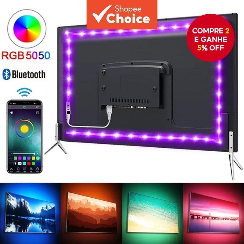 Fita LED RGB Decorativa com Controle Remoto para Quarto e TV