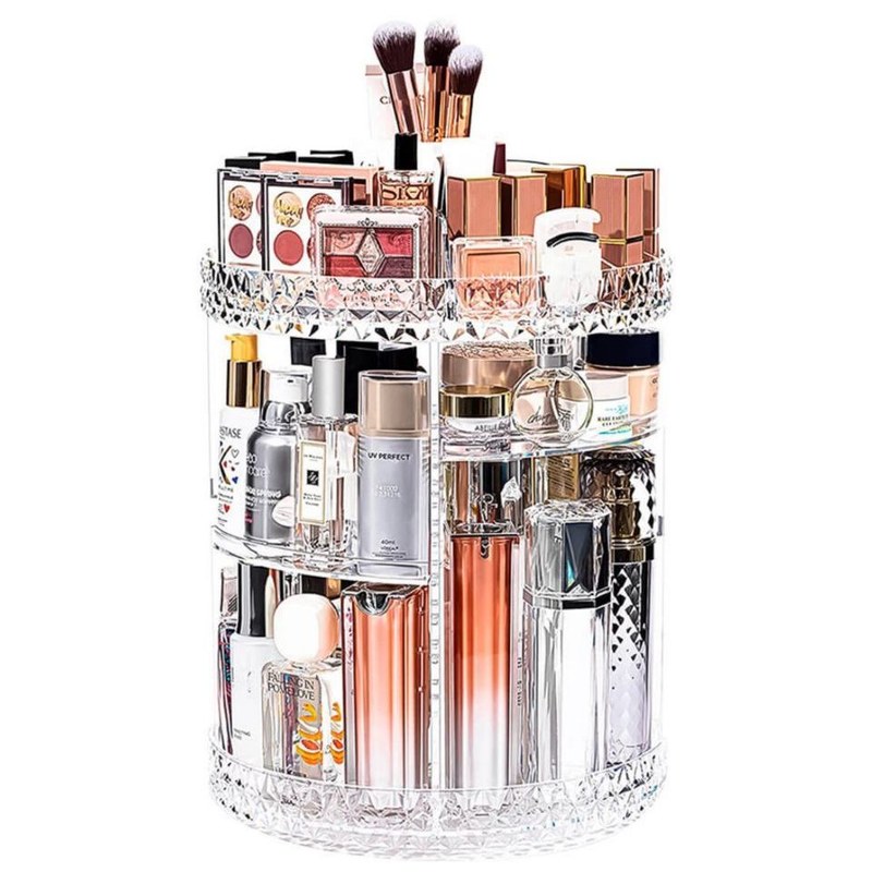 Organizador de Maquiagem e Cosméticos Giratório 360° em Acrílico