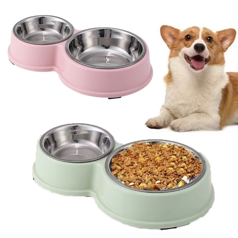 Comedouro e Bebedouro Duplo em Inox para Cães e Gatos