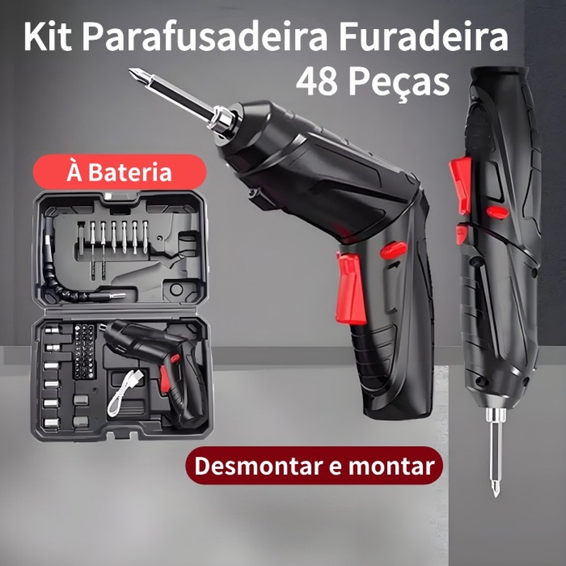 Parafusadeira e Furadeira Sem Fio a Bateria com Maleta e Bits