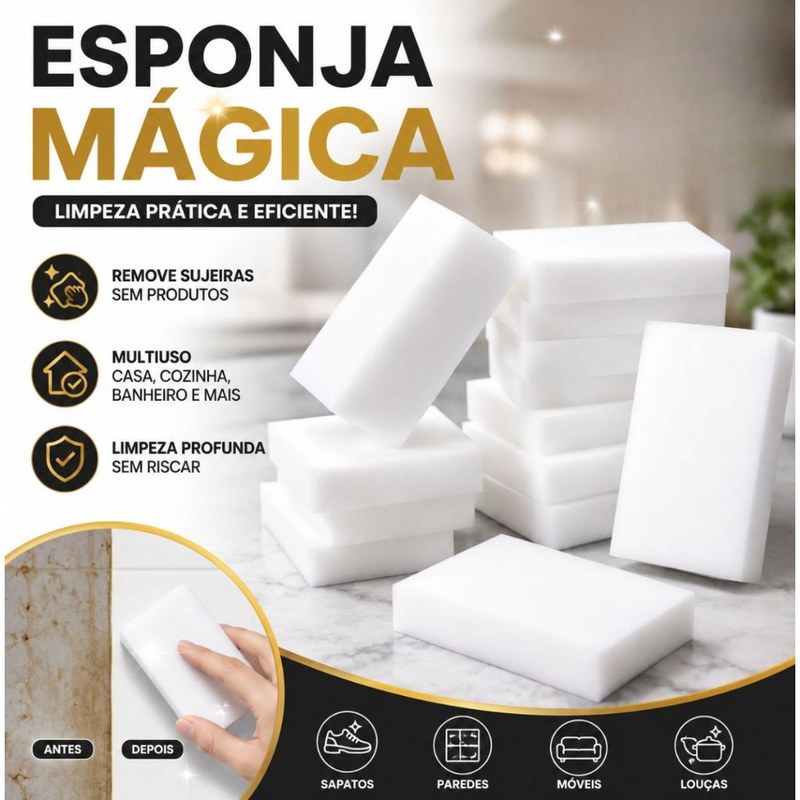 Kit Esponjas de Melamina para Limpeza de Paredes, Tênis e Azulejos