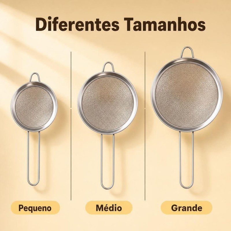 Kit de Peneiras e Coadores em Aço Inox de Malha Fina