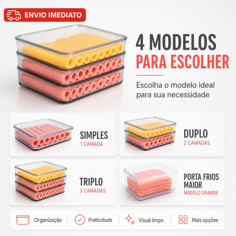 Pote Organizador Porta-Frios com Tampa para Queijo e Presunto