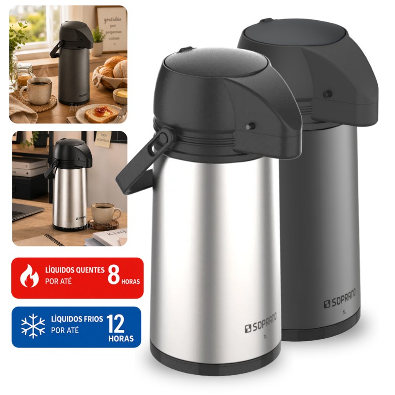 Garrafa Térmica em Aço Inox 1 Litro para Café, Chá e Água