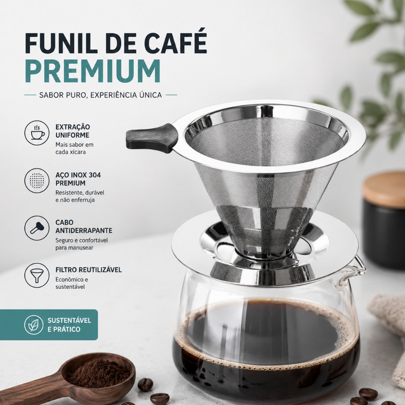 Filtro e Coador de Café Reutilizável em Malha de Aço Inox