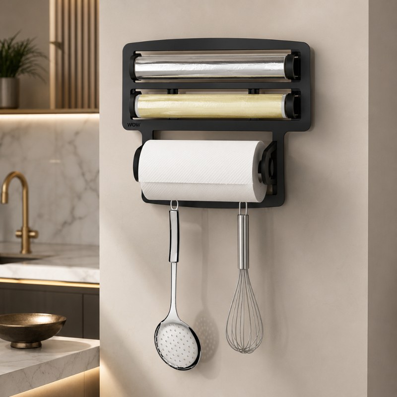 Suporte Porta-Papel Toalha e Filme PVC para Parede ou Bancada