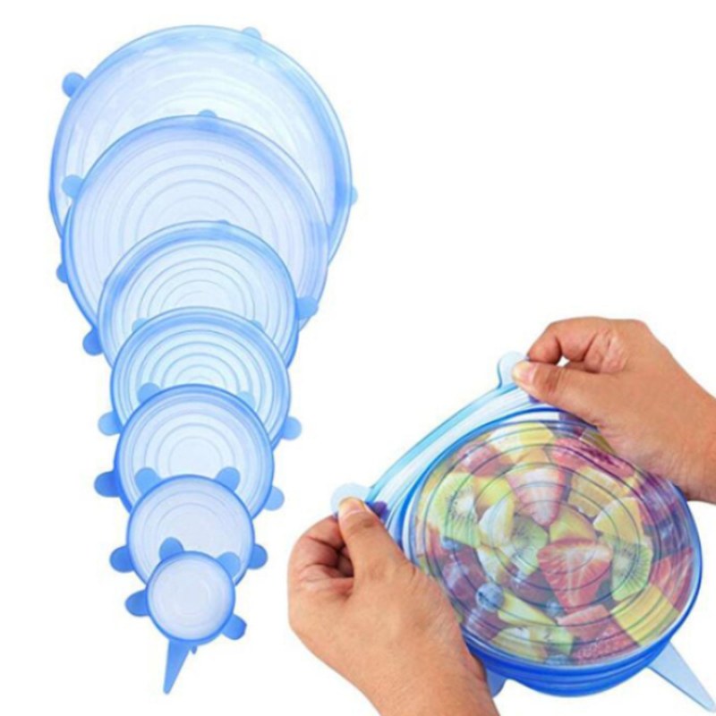 Kit Tampas de Silicone Elásticas Reutilizáveis para Potes e Frutas