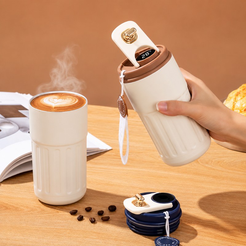 Copo Térmico em Aço Inox com Tampa para Café e Bebidas