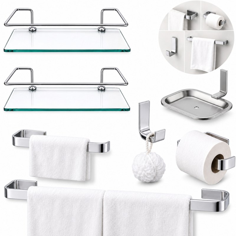 Conjunto de Acessórios para Banheiro com Porta-Toalha e Papeleira