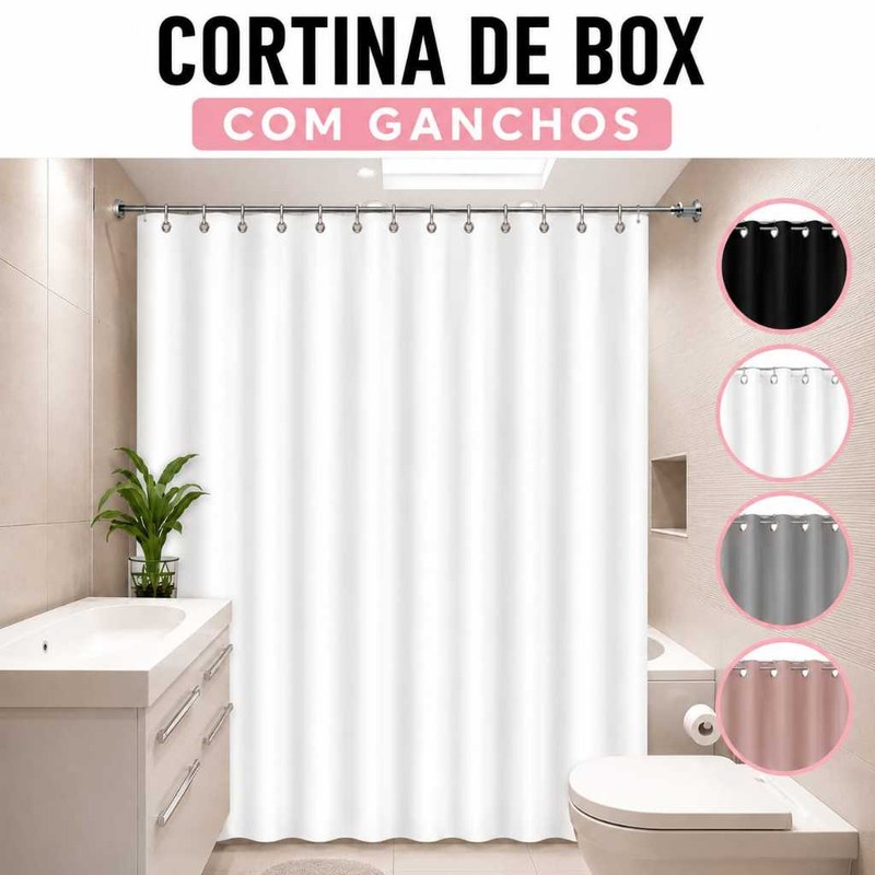 Cortina para Box de Banheiro Impermeável com Ganchos