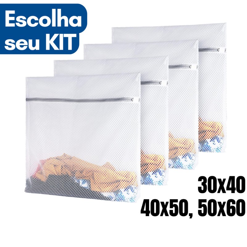 Kit Sacos Protetores com Zíper para Lavar Roupas na Máquina