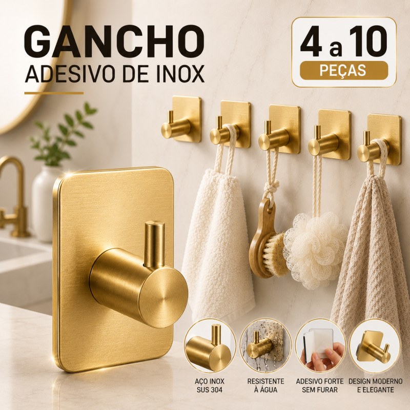 Kit Ganchos Autoadesivos Fortes em Aço Inox para Parede