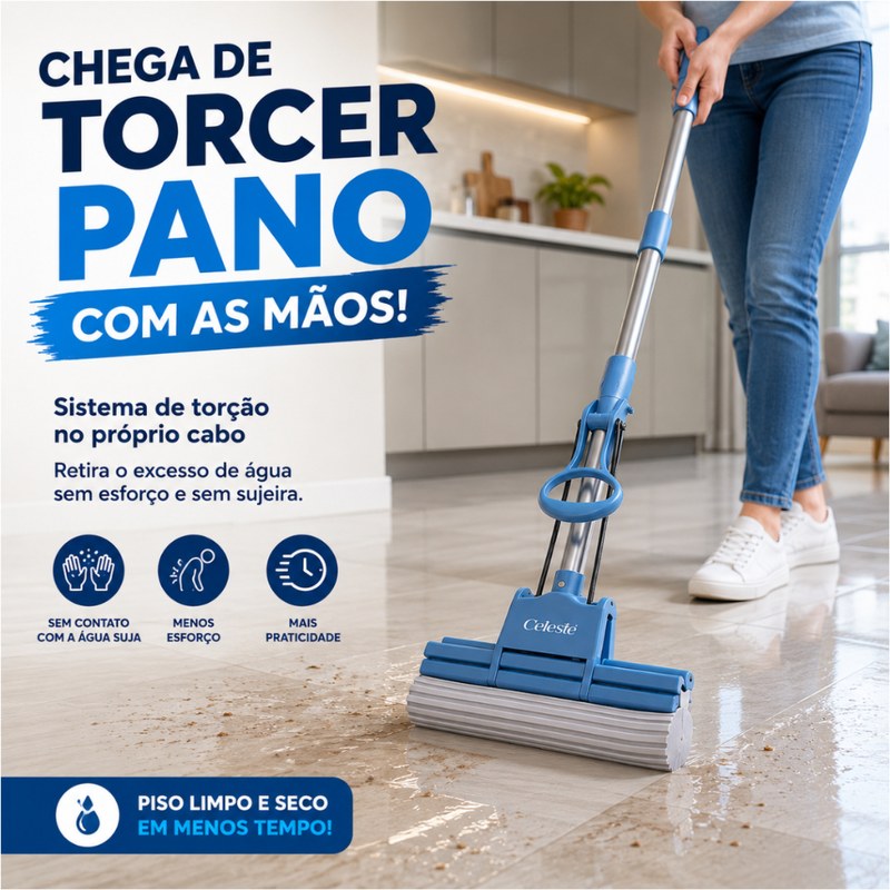 Rodo com Espuma Absorvente e Alavanca Espremedora para Pisos