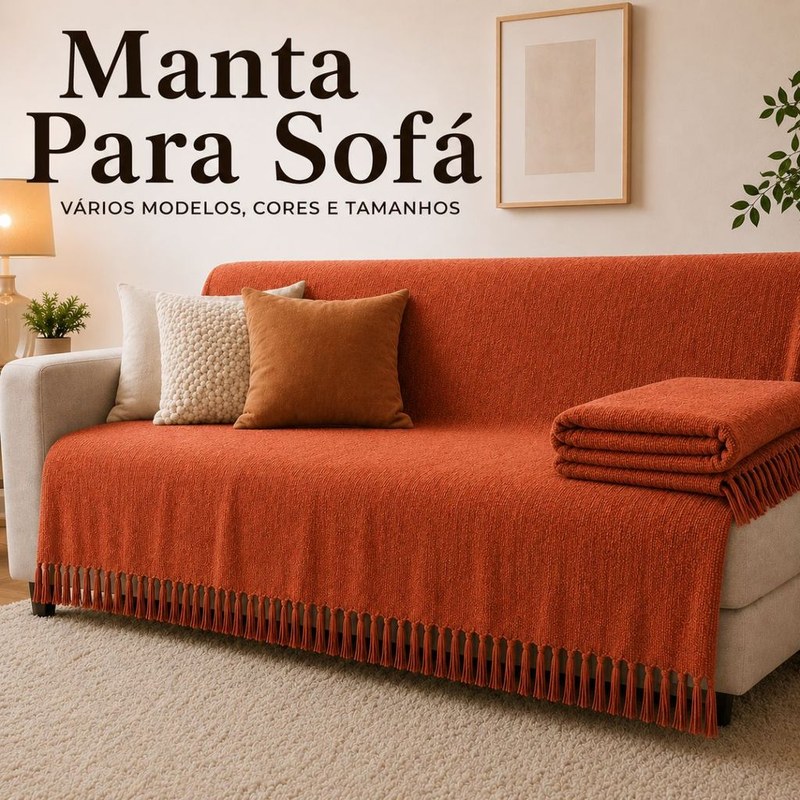 Manta de Algodão Decorativa para Sofá, Poltrona e Cama
