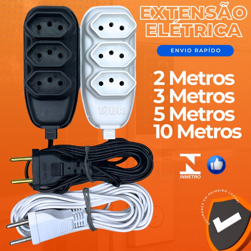 Extensão Elétrica com Cabo Longo e Múltiplas Tomadas