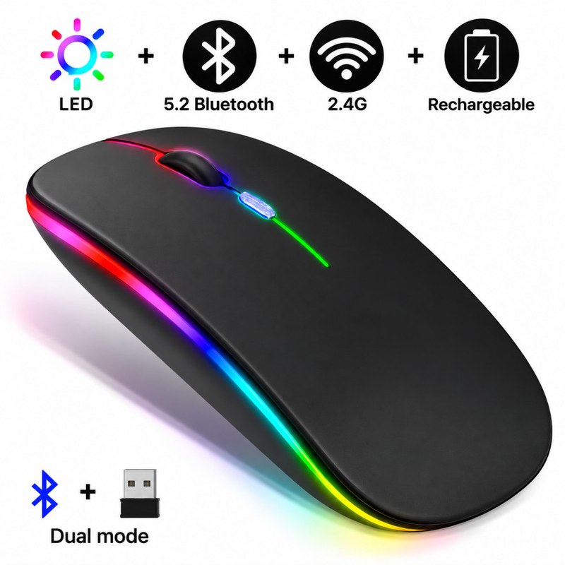 Mouse Óptico Sem Fio Silencioso Recarregável para Notebook e PC