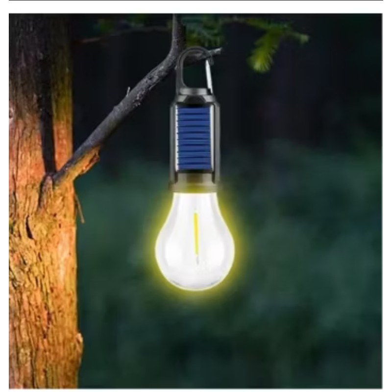 Lâmpada e Lampião LED Solar de Emergência Recarregável USB com Gancho para Barraca