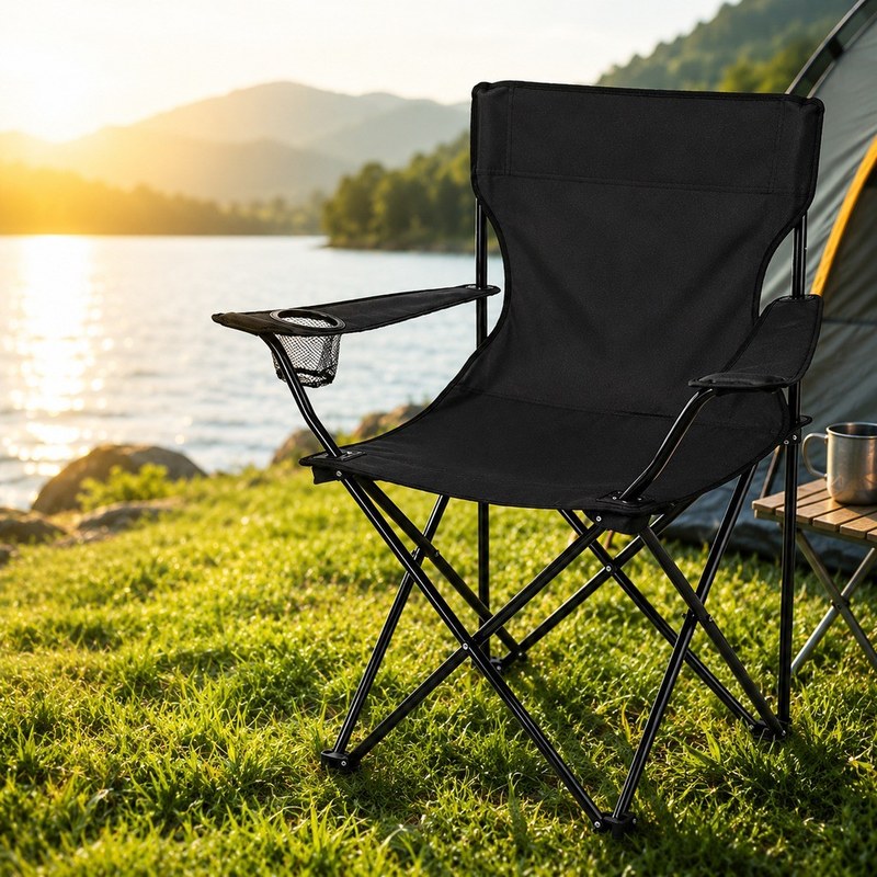 Cadeira Dobrável Portátil de Acampamento e Pesca com Porta-Copos e Bolsa