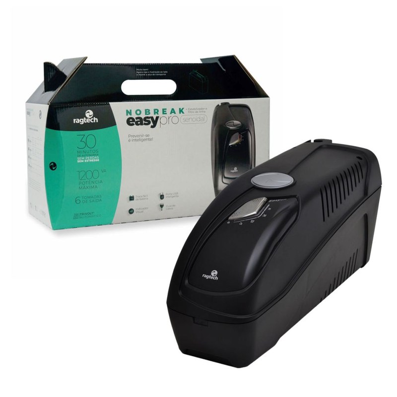 Nobreak Ragtech Easy Pro 1200VA Senoidal Puro Entrada Bivolt Saída 115V 6 Tomadas USB