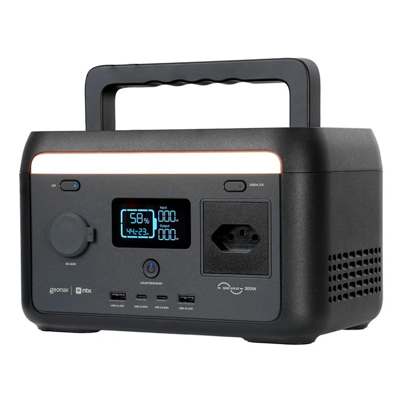 Estação de Energia Portátil Geonav 300W 204,8Wh LiFePO4 110V Onda Senoidal Pura