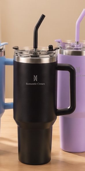 Copo Térmico Inox Romantic Crown com Tampa e Canudo (1,2 L ou 600 ml)