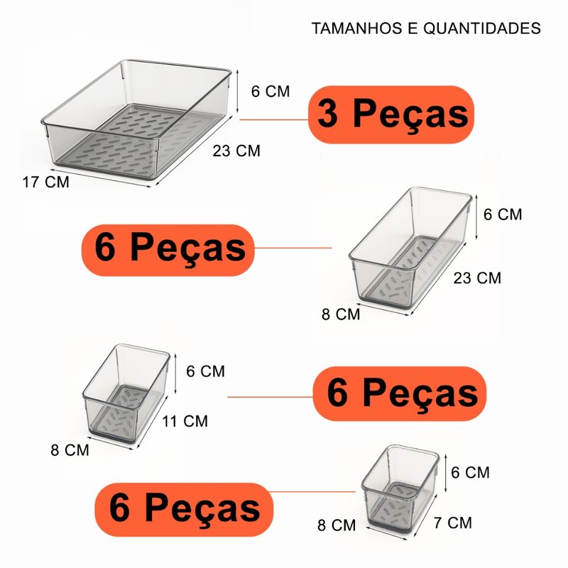 Kit 21 Organizadores Modulares de Gaveta em Acrílico (Cristal ou Fumê)