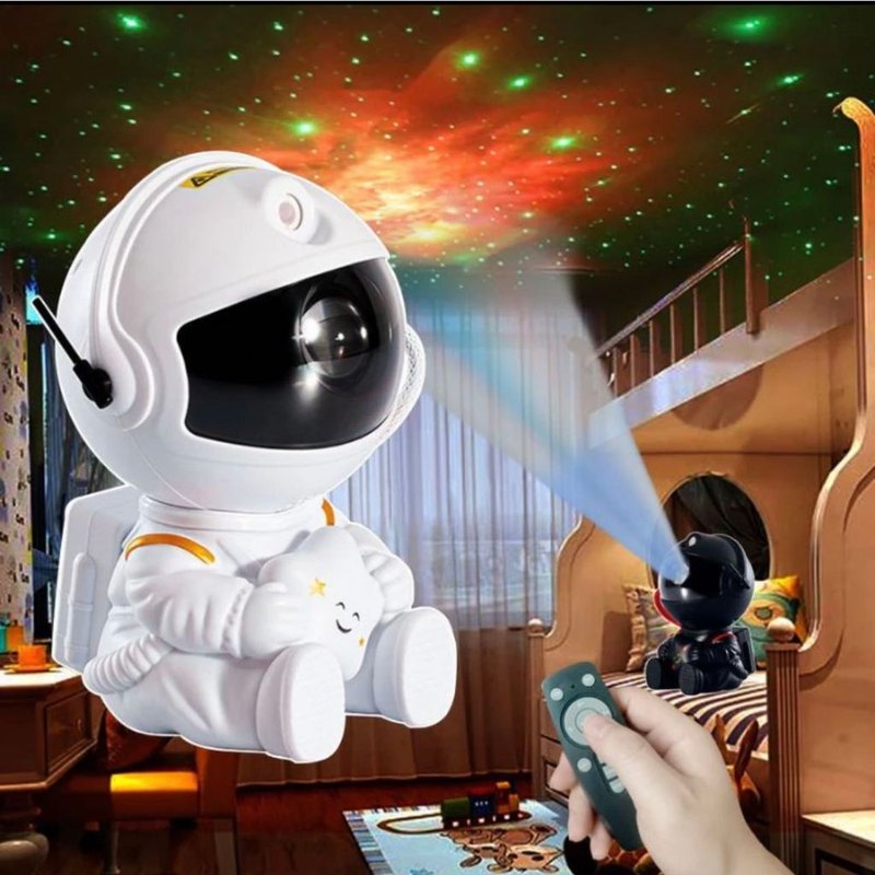 Mini Projetor Astronauta Luz Noturna de Estrelas com Controle Remoto
